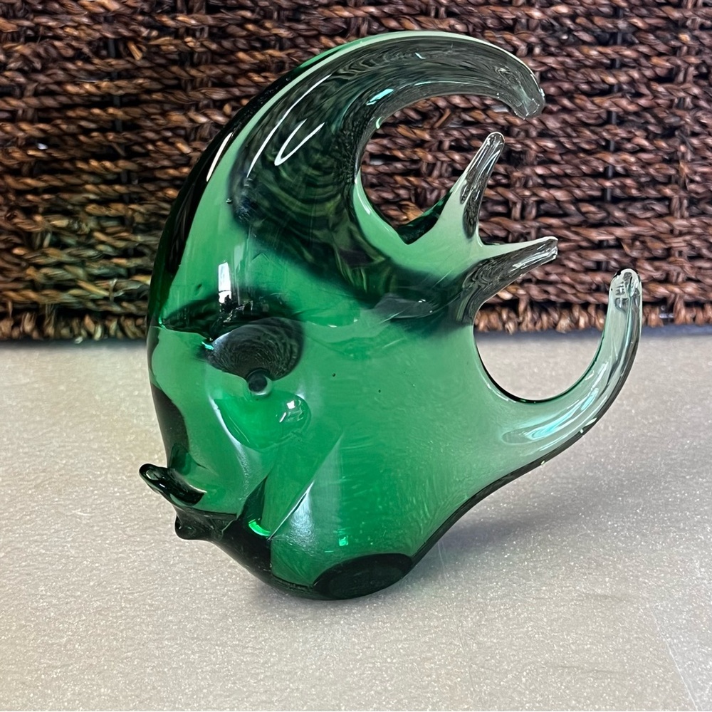 Emerald Green Murano Art Glass Angel Fish Sculpture